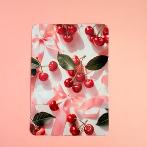 Cherry Coquette Kindle Insert – Shipped Kindle Case Decor, Bow & Cherry Aesthetic, Soft Girl Bookish Gift