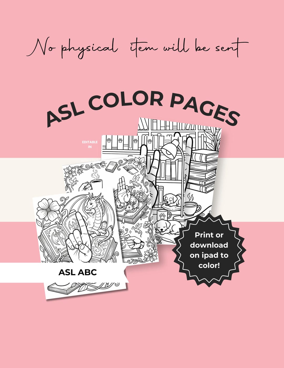 Adult Coloring Book Printable, ASL Sign Language Art, 62 Pages PDF ...