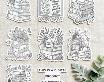 Bookish Coloring Pages | 30 Reading and Library Designs Digital Download