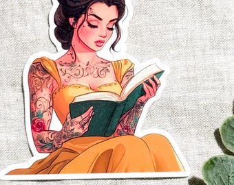 Tattooed Princess Reading Sticker | Bookish Vinyl Decal | Romantasy Kindle Decal | Booktok Reader Gift