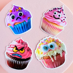Pacchetto di adesivi divertenti per cupcake - Adesivi in vinile per dessert emotivamente caotici per laptop, bottiglie d'acqua e diari / adesivi per pasticceria / cibo carino
