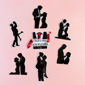 Donkerromantisch stickerpakket: silhouetten van koppels 'That's My Good Girl', pittige leesgrage vinylstickers voor tijdschriften, Kindles en Romance Tropes