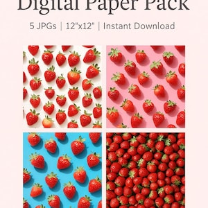 Pacchetto di carta digitale a tema fragola: motivi estetici di frutta per album, agende e lavori di sublimazione