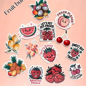 Pack d'autocollants de fruits - Décalcomanies esthétiques en vinyle pour gobelets, bouteilles d'eau, journaux, Kindles et cadeaux - autocollants d'été-autocollants de club de lecture.