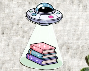 UFOブック誘拐ステッカー：パステルカラーのエイリアン宇宙船ビニールデカール