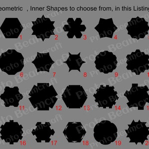 Può includere: Venti forme geometriche nere, numerate da 1 a 20, su sfondo grigio. Le forme sono vari poligoni, tra cui esagoni, stelle e cerchi.