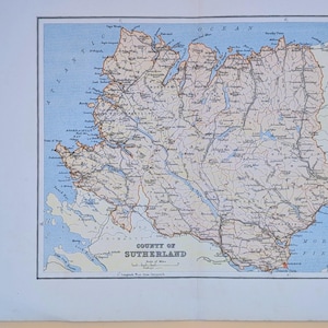 Carte ancienne du comté de Sutherland de 1895 du répertoire géographique de l'Écosse par Groome Original