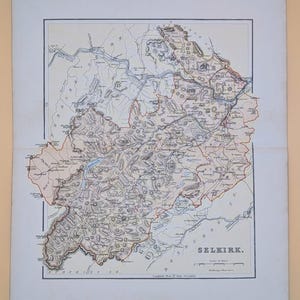 Carte ancienne du comté de Selkirk de 1895 du répertoire géographique de l'Écosse par Groome Original