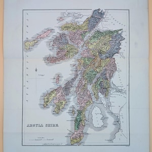 Comté d'Argyllshire Argyll Carte ancienne 1885 du Répertoire géographique de l'Écosse par Groome Original