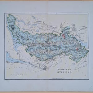 Carte ancienne du comté de Stirling de 1895 du répertoire géographique de l'Écosse par Groome Original