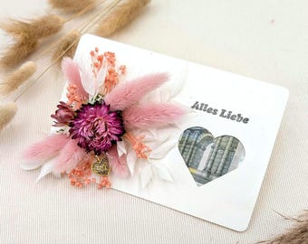 Tarjeta de regalo con dinero y flores secas rosas | Regalo en efectivo para bodas o cumpleaños | Tarjeta bohemia con corazón | Idea de regalo en efectivo