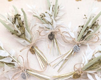 Mini ramo de flores secas para bodas – flores secas en blanco y verde – decoración de mesa estilo boho – ramo de flores secas – decoración de bodas con flores secas