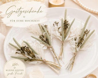 Detalle para bodas: Mini ramo de flores secas | Decoración de mesa de boda estilo boho | Pequeño obsequio para invitados | Natural y hecho a mano