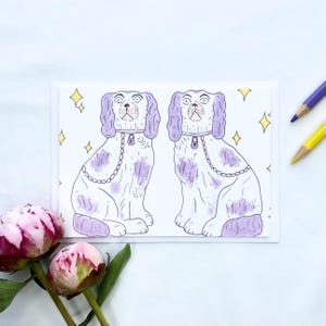 Carte de chiens du Staffordshire - carte d'anniversaire - jolie carte de voeux - carte de paire de chiens - Art de chien lunatique - Illustration de poterie du Staffordshire