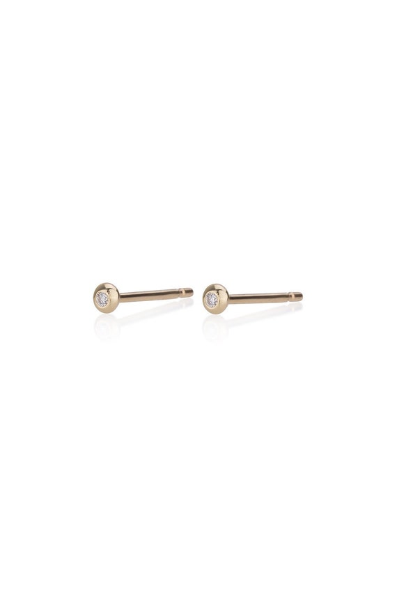 Nico Diamond Stud Earrings Tiny Diamond Stud Earrings - Etsy