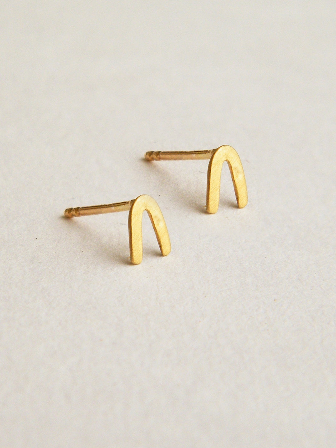 U Shape Earringssolid Gold Stud Earrings Small Gold Etsy