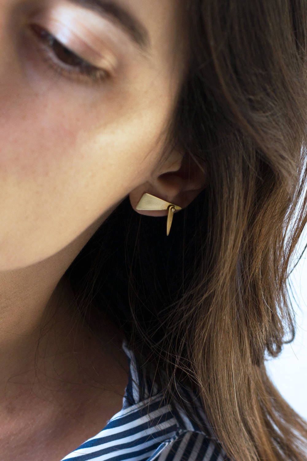Lydia 14k gold dangle climber earring 14k gold triangle Etsy