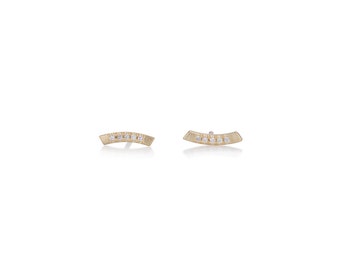 Sage 14k gold arch stud earrings, pave diamond stud earrings