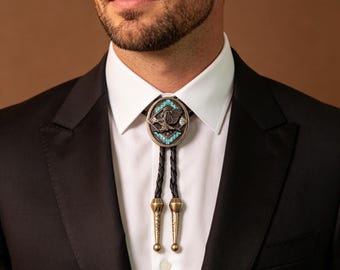 Eagle Bolo Tie for Wedding - Vintage Western Necktie , Groomsmen Bolo Tie , Cowboy Necklace Men , Gift for Him