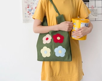 Floral Canvas Bag, Shoulder Sling Bag, Tote Bag, Eco Friendly Bag, Summer Spring Bag, Flower Bag