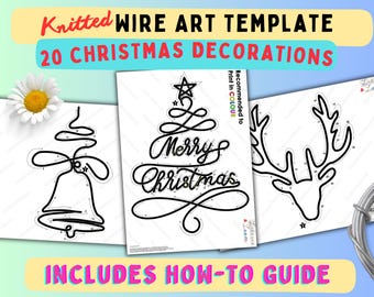Premium Knitted Wire Art Christmas Decorations 20 x Templates, Wire bending guide with arrows, Instant Download Printable PDF, Tricotin