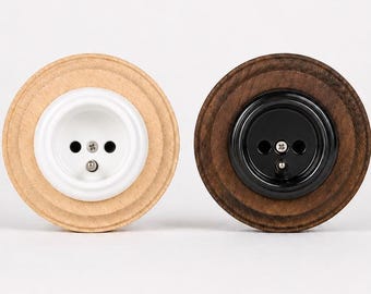 Keramikuttag med träram – Franskt typ E porslinsvägguttag, 16A/250V, EU Ø60