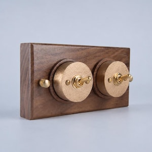 Vintage Brass Toggle Switch with Rectangular Wooden Frame – Single or Double Surface-Mounted Light Switch