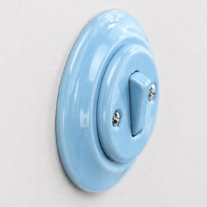 Interruptor de luz basculante de cerámica en tonos pastel – Interruptor de pared retro de porcelana, montaje empotrado EU Ø60, azul menta salmón u oliva
