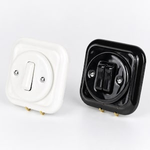 Square Ceramic Light Switch – Retro Porcelain Rocker Wall Switch, Black or White, EU Ø60