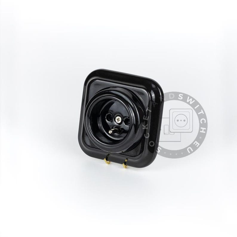 Square Ceramic Switch & Socket System – Build Your Set, Porcelain Modules, Schuko or Type E, EU Ø60, Black or White Type E French Socket
