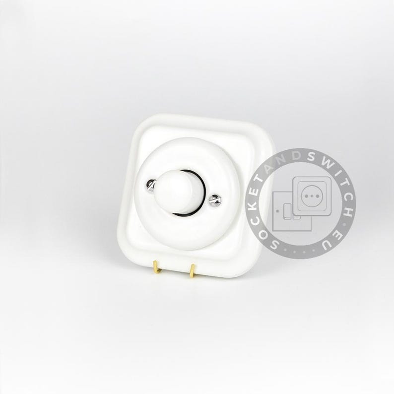 Square Ceramic Switch & Socket System – Build Your Set, Porcelain Modules, Schuko or Type E, EU Ø60, Black or White Rotary Dimmer Switch