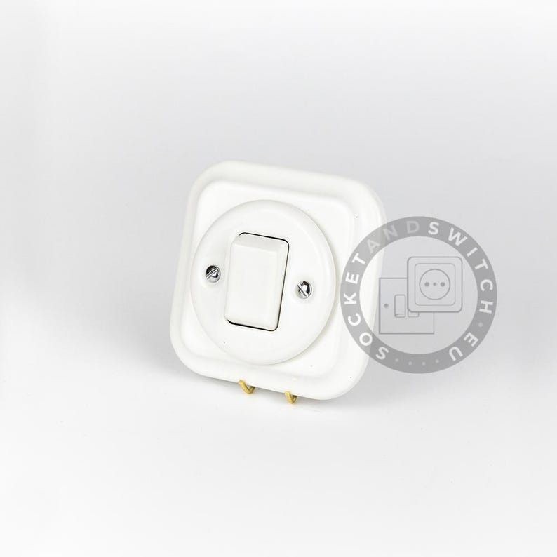 Square Ceramic Switch & Socket System – Build Your Set, Porcelain Modules, Schuko or Type E, EU Ø60, Black or White Rocker Cross Switch