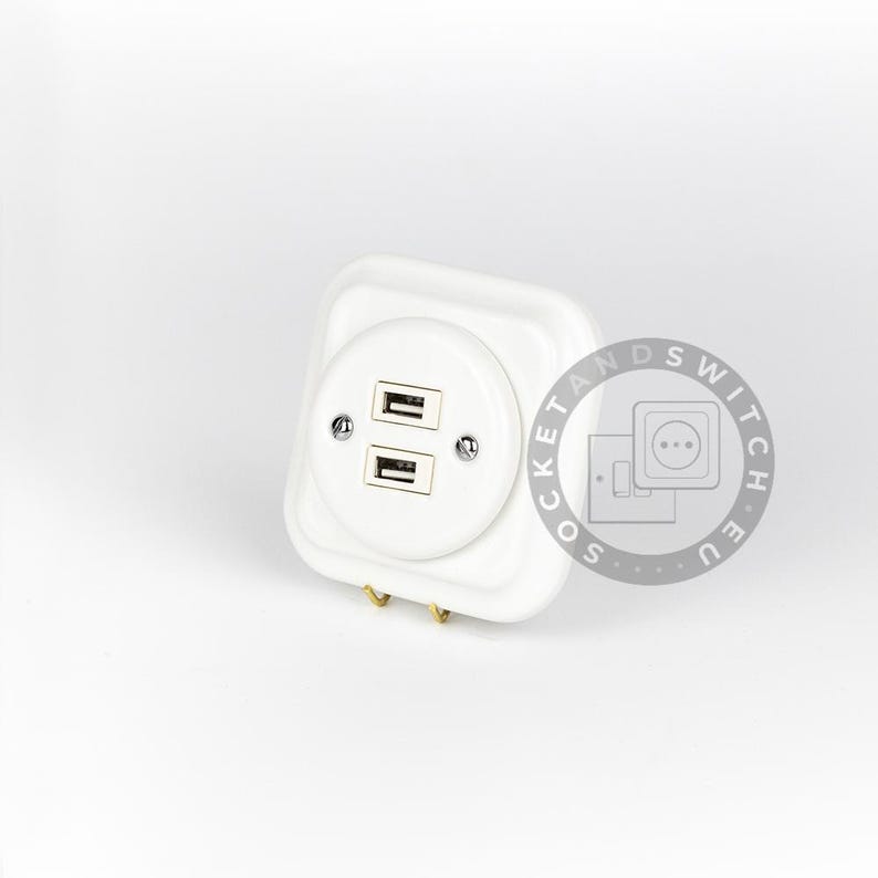 Square Ceramic Switch & Socket System – Build Your Set, Porcelain Modules, Schuko or Type E, EU Ø60, Black or White 2xUSB-A Socket