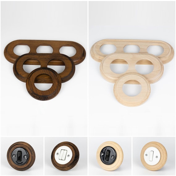 Wooden Frame for Ceramic Switches & Sockets – 1-4 Gang Wall Plate, Light or Dark Wood