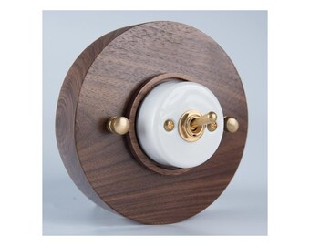 Round Wooden Frame Toggle Switch – Surface Mounted 1-Way Light Switch, Ceramic Wood or Brass Insert, MANOR Collection