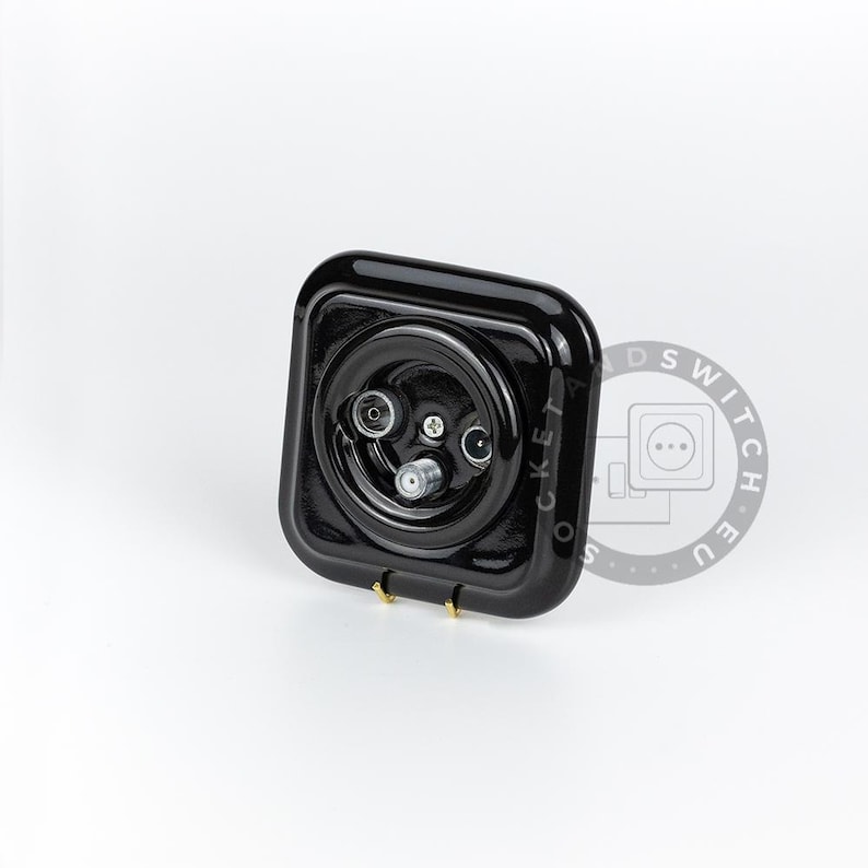 Square Ceramic Switch & Socket System – Build Your Set, Porcelain Modules, Schuko or Type E, EU Ø60, Black or White TV SAT Socket