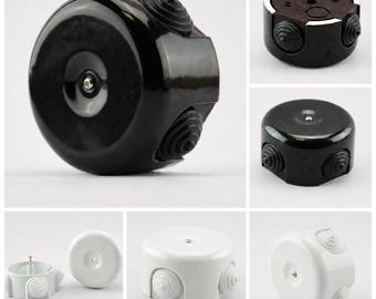 セラミック製ジャンクションボックス – 磁器製表面実装接続ボックス、直径80mm、黒または白、レトロ配線