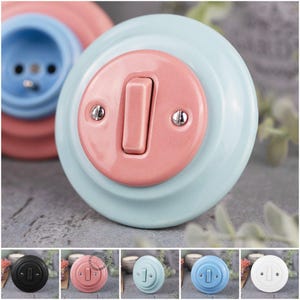 Porcelain Doorbell Button – Round Ceramic Bell Push, Flush Mounted EU Ø60, Black/White + Pastel Colours, Frame Included
