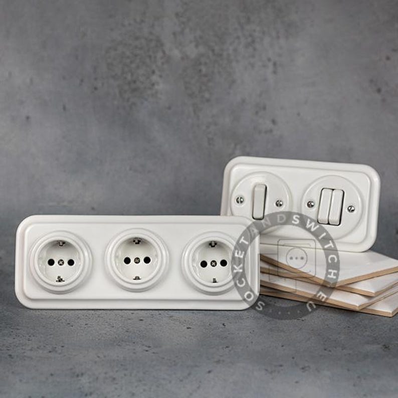 Square Ceramic Switch & Socket System – Build Your Set, Porcelain Modules, Schuko or Type E, EU Ø60, Black or White bild 17