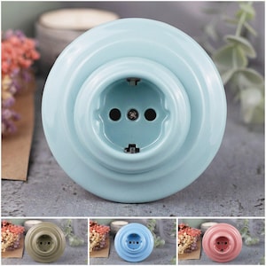 Pastel Porcelain Schuko Socket – Round Ceramic Wall Outlet, Flush Mount EU Ø60, 16A 250V, Frame Included