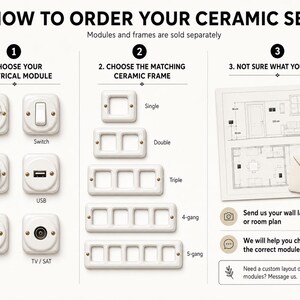 Square Ceramic Switch & Socket System – Build Your Set, Porcelain Modules, Schuko or Type E, EU Ø60, Black or White bild 20