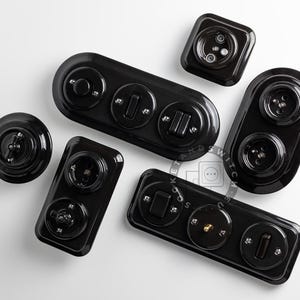 Square Ceramic Switch & Socket System – Build Your Set, Porcelain Modules, Schuko or Type E, EU Ø60, Black or White bild 16