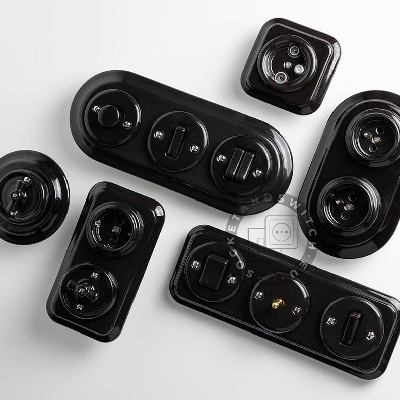 Square Ceramic Switch & Socket System – Build Your Set, Porcelain Modules, Schuko or Type E, EU Ø60, Black or White bild 16