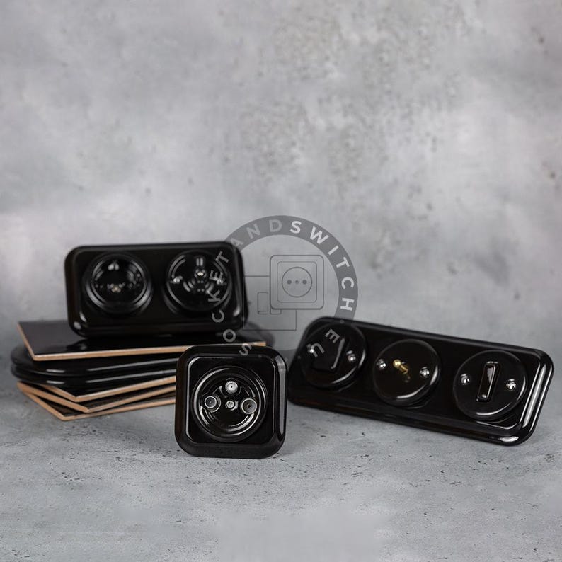 Square Ceramic Switch & Socket System – Build Your Set, Porcelain Modules, Schuko or Type E, EU Ø60, Black or White bild 18