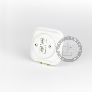 Square Ceramic Switch & Socket System – Build Your Set, Porcelain Modules, Schuko or Type E, EU Ø60, Black or White 2xRJ45 Net Socket