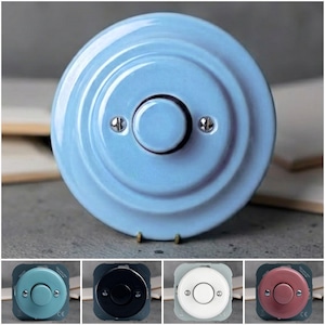 Porcelain Dimmer Switch – Round Ceramic Light Dimmer, Flush Mounted EU Ø60, Black/White + Pastel Colours, Frame Included