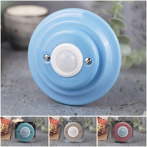 Interruptor de sensor de movimiento (PIR) de porcelana – Interruptor de luz automático de cerámica en tonos pastel, caja de pared empotrada UE Ø60, iluminación para pasillos y escaleras