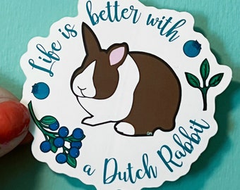 Life is better with a Dutch rabbit in brown and pink ear, vinyl, sticker, rabbit