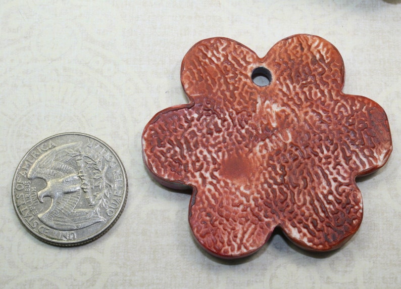 Gear pendant grungy faux ceramic large pendant boho Polymer Clay Ceramic pendant jewelry design component aged worn rustic chic