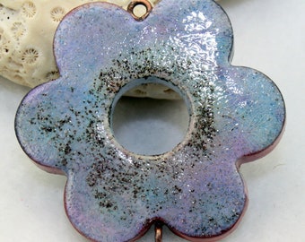 Polymer clay pendant, Handmade faux ceramic connector, focal pendant, 40mm, gear pendant, aged worn rustic, jewelry design